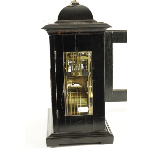 1187 - THOMAS MARTIN. LONDON. A WILLIAM AND MARY EBONY VENEERED QUARTER REPEATING BRACKET CLOCK, the caddy ... 