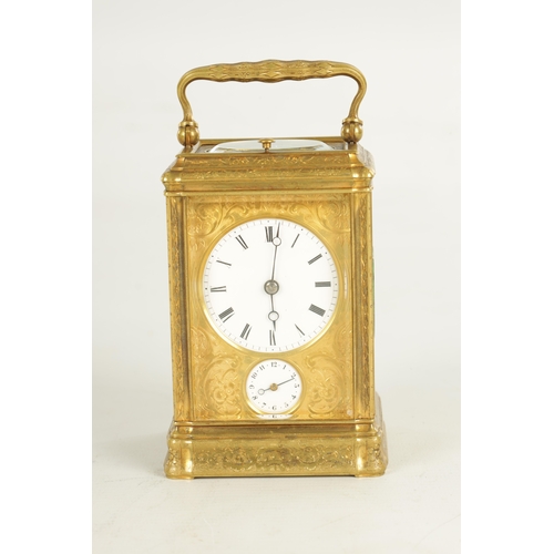 1189 - A LATE 19TH CENTURY FRENCH ENGRAVED GORGE CASED REPEATING CARRIAGE CLOCK the gilt brass foliate engr... 