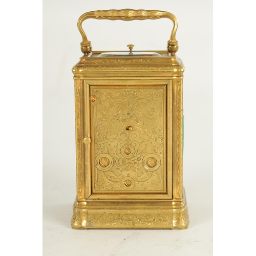 1189 - A LATE 19TH CENTURY FRENCH ENGRAVED GORGE CASED REPEATING CARRIAGE CLOCK the gilt brass foliate engr... 