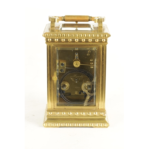 1190 - HENRI JACOT. A LARGE LATE 19TH CENTURY FRENCH BRASS CASED REPEATING CARRIAGE CLOCK the gilt engine t... 