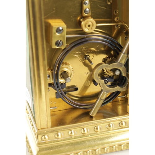 1190 - HENRI JACOT. A LARGE LATE 19TH CENTURY FRENCH BRASS CASED REPEATING CARRIAGE CLOCK the gilt engine t... 