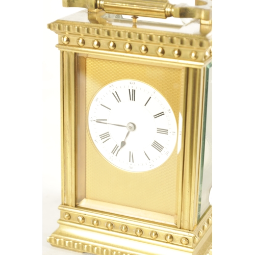 1190 - HENRI JACOT. A LARGE LATE 19TH CENTURY FRENCH BRASS CASED REPEATING CARRIAGE CLOCK the gilt engine t... 