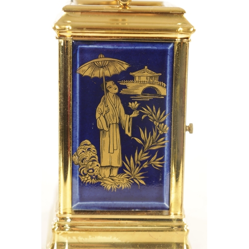 1193 - L’ EPEE. A 20TH CENTURY FRENCH PORCELAIN PANELLED REPEATING CARRIAGE CLOCK, the brass gorge case hav... 