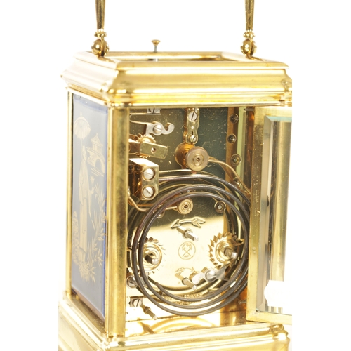 1193 - L’ EPEE. A 20TH CENTURY FRENCH PORCELAIN PANELLED REPEATING CARRIAGE CLOCK, the brass gorge case hav... 