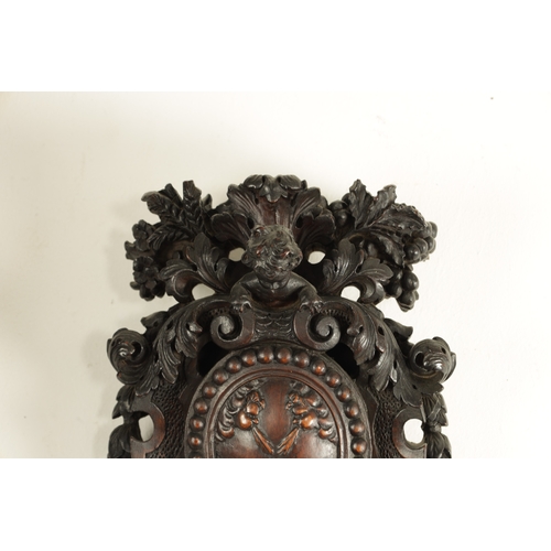 1194 - J. BRAUND, LONDON. A FINE AND RARE GEORGE III CARVED WALNUT STICK BAROMETER, the carved pediment dec... 