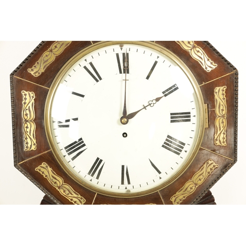 1196 - A LATE REGENCY BRASS INLAID CONVEX DIAL FUSEE WALL CLOCK, having an octaganal frame and cast brass b... 