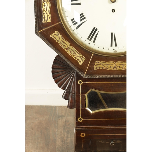 1196 - A LATE REGENCY BRASS INLAID CONVEX DIAL FUSEE WALL CLOCK, having an octaganal frame and cast brass b... 