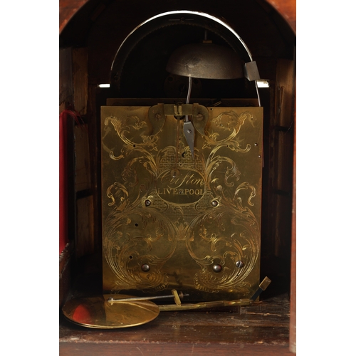 1199 - CLIFTON, LIVERPOOL. A GEORGE III LANCASHIRE MAHOGANY DOUBLE FUSEE BRACKET CLOCK, the pagoda top abov... 