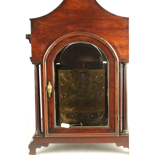 1199 - CLIFTON, LIVERPOOL. A GEORGE III LANCASHIRE MAHOGANY DOUBLE FUSEE BRACKET CLOCK, the pagoda top abov... 