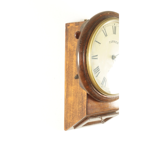 1200 - TURNER, ONGAR. A 19TH CENTURY WALNUT CASED 8” FUSEE DROP DIAL WALL CLOCK with chisel bottom case and... 