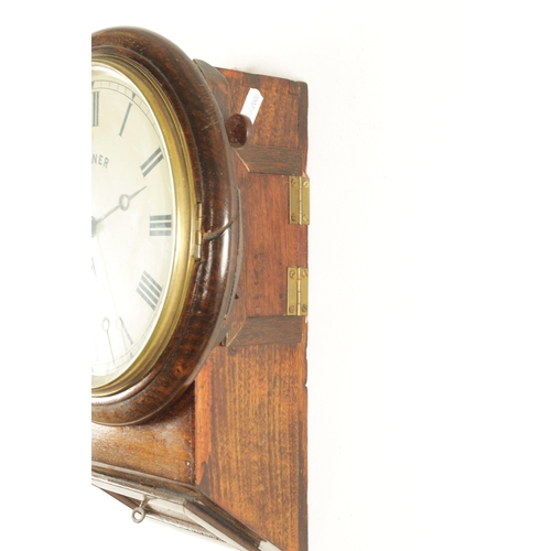 1200 - TURNER, ONGAR. A 19TH CENTURY WALNUT CASED 8” FUSEE DROP DIAL WALL CLOCK with chisel bottom case and... 