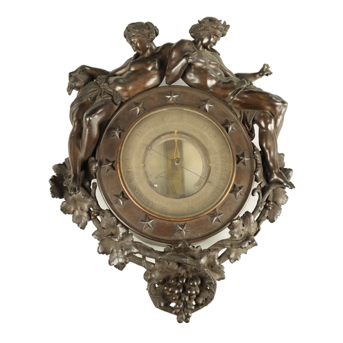 1201 - A LATE 19TH CENTURY FRENCH BRONZE FIGURAL BOURDON BAROMETER, the large case decorated by classical s... 