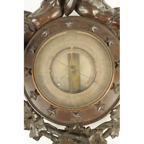 1201 - A LATE 19TH CENTURY FRENCH BRONZE FIGURAL BOURDON BAROMETER, the large case decorated by classical s... 