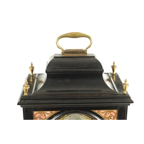 1202 - SAMUEL SWAIN, LONDON. A GEORGE III EBONISED DOUBLE FUSEE BRACKET CLOCK the bell top pediment above a... 