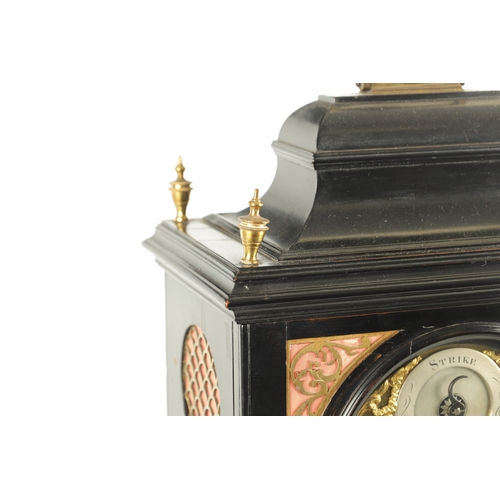 1202 - SAMUEL SWAIN, LONDON. A GEORGE III EBONISED DOUBLE FUSEE BRACKET CLOCK the bell top pediment above a... 