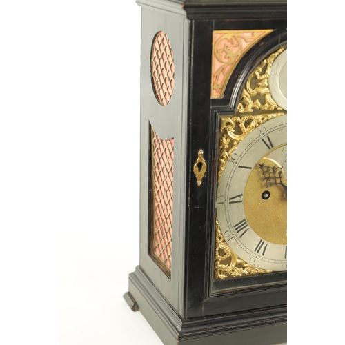 1202 - SAMUEL SWAIN, LONDON. A GEORGE III EBONISED DOUBLE FUSEE BRACKET CLOCK the bell top pediment above a... 