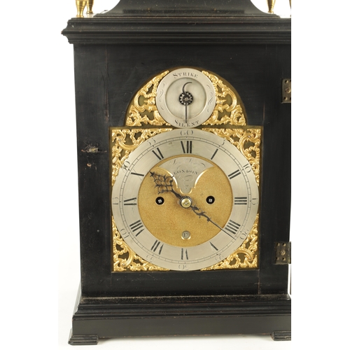 1202 - SAMUEL SWAIN, LONDON. A GEORGE III EBONISED DOUBLE FUSEE BRACKET CLOCK the bell top pediment above a... 