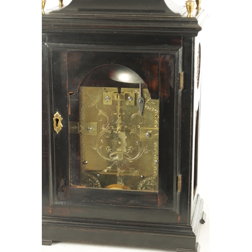 1202 - SAMUEL SWAIN, LONDON. A GEORGE III EBONISED DOUBLE FUSEE BRACKET CLOCK the bell top pediment above a... 