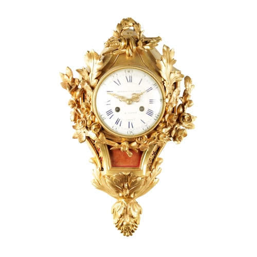 1203 - MONBRO FILS AINE, A PARIS. A 19TH CENTURY FRENCH ORMOLU CARTEL CLOCK the case decorated with rose ga... 