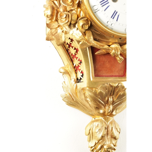 1203 - MONBRO FILS AINE, A PARIS. A 19TH CENTURY FRENCH ORMOLU CARTEL CLOCK the case decorated with rose ga... 