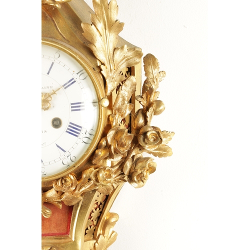 1203 - MONBRO FILS AINE, A PARIS. A 19TH CENTURY FRENCH ORMOLU CARTEL CLOCK the case decorated with rose ga... 