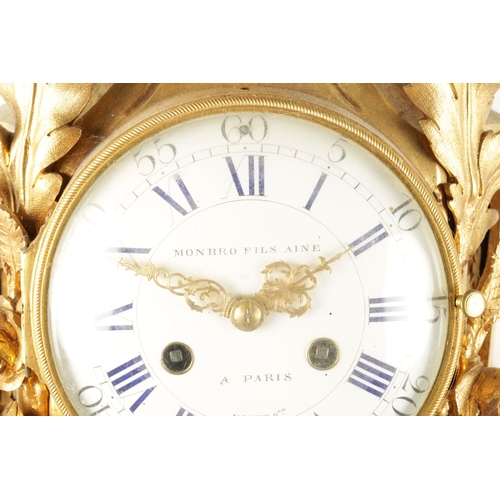 1203 - MONBRO FILS AINE, A PARIS. A 19TH CENTURY FRENCH ORMOLU CARTEL CLOCK the case decorated with rose ga... 