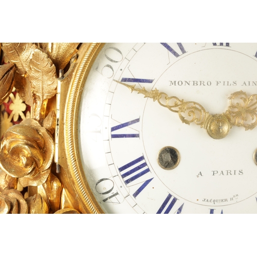 1203 - MONBRO FILS AINE, A PARIS. A 19TH CENTURY FRENCH ORMOLU CARTEL CLOCK the case decorated with rose ga... 