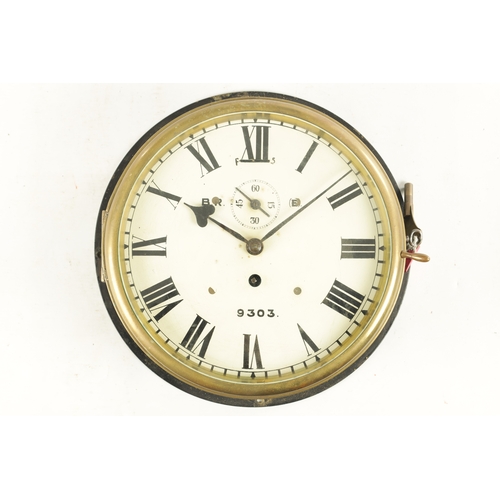 1205 - AN EARLY 20TH CENTURY BRITISH RAIL (EAST) FUSEE WALL CLOCK, the brass bulkhead style case with locki... 