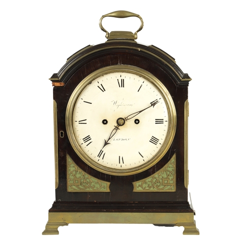 1207 - WIGHTMAN LONDON - A REGENCY TRIPLE PAD TOP BRASS MOUNTED EBONISED EIGHT DAY BRACKET CLOCK the case w... 