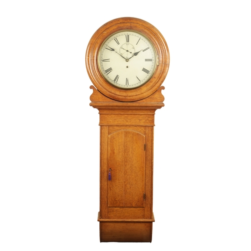 1208 - A 19TH CENTURY OAK TRUNK DIAL WALL CLOCK, the sliding hood with cast brass bezel enclosing a 14