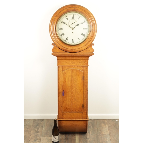 1208 - A 19TH CENTURY OAK TRUNK DIAL WALL CLOCK, the sliding hood with cast brass bezel enclosing a 14