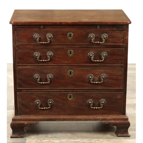 1209 - A SMALL GEORGE II MAHOGANY CHEST OF DRAWERS with brushing slide above four graduated drawers fitted ... 