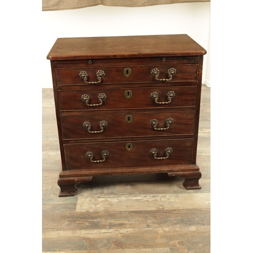 1209 - A SMALL GEORGE II MAHOGANY CHEST OF DRAWERS with brushing slide above four graduated drawers fitted ... 