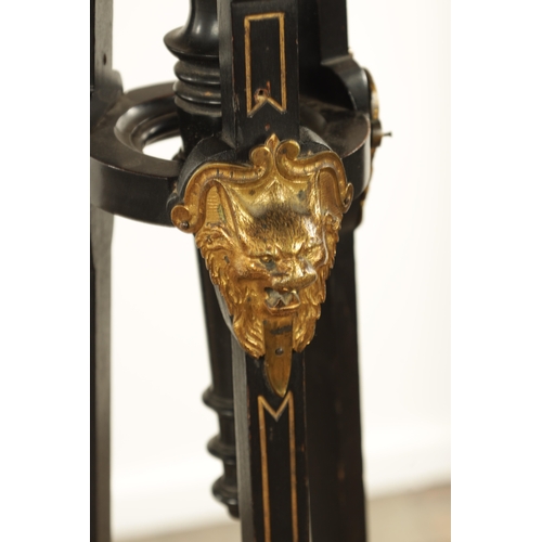 1212 - A GOOD LATE 19TH CENTURY EBONISED AND ORMOLU MOUNTED JARDINIERE TABLE of tapered form with lion paw ... 