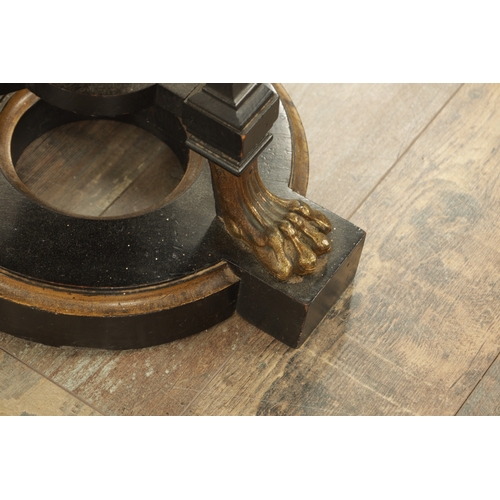 1212 - A GOOD LATE 19TH CENTURY EBONISED AND ORMOLU MOUNTED JARDINIERE TABLE of tapered form with lion paw ... 