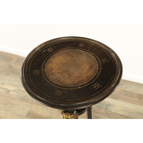 1212 - A GOOD LATE 19TH CENTURY EBONISED AND ORMOLU MOUNTED JARDINIERE TABLE of tapered form with lion paw ... 