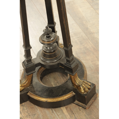 1212 - A GOOD LATE 19TH CENTURY EBONISED AND ORMOLU MOUNTED JARDINIERE TABLE of tapered form with lion paw ... 