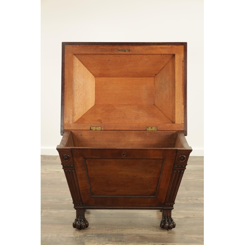 1213 - A LATE REGENCY MAHOGANY SARCOPHAGUS CELLARETTE with lead-lined divided interior, gadrooned panelled ... 