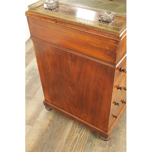 1214 - A VICTORIAN BURR WALNUT DAVENPORT with leathered writing surface scrolled carved columns and side dr... 