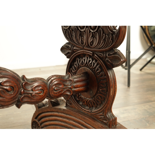 1218 - A 19TH CENTURY ANGLO INDIAN CARVED HARDWOOD LIBRARY TABLE with gadrooned leaf carved edge above frie... 