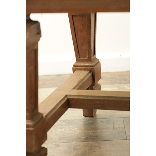 1223 - A PAIR OF LARGE OAK HALL BENCHES IN THE MANNER OF HOLLAND AND SON raised on square tapering legs joi... 