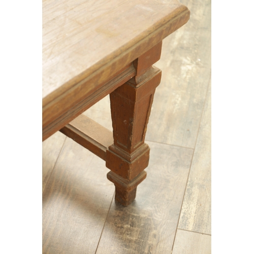 1223 - A PAIR OF LARGE OAK HALL BENCHES IN THE MANNER OF HOLLAND AND SON raised on square tapering legs joi... 