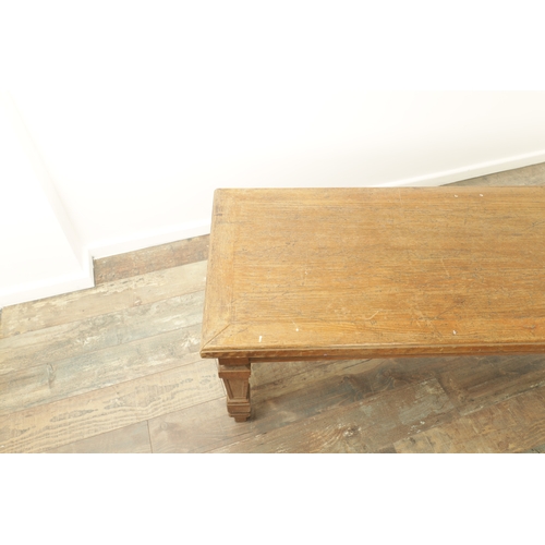 1223 - A PAIR OF LARGE OAK HALL BENCHES IN THE MANNER OF HOLLAND AND SON raised on square tapering legs joi... 