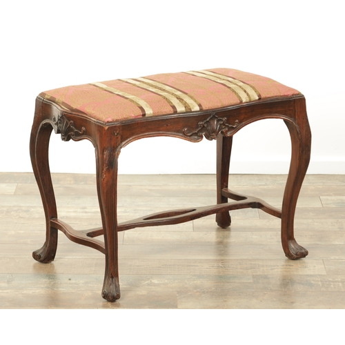 1224 - AN 18TH CENTURY ROSEWOOD ANGLO PORTUGUESE SERPENTINE SHAPED UPHOLSTERED STOOL with moulded edge, sta... 