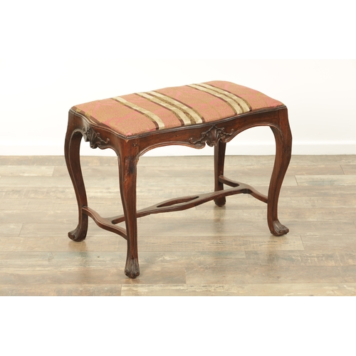 1224 - AN 18TH CENTURY ROSEWOOD ANGLO PORTUGUESE SERPENTINE SHAPED UPHOLSTERED STOOL with moulded edge, sta... 