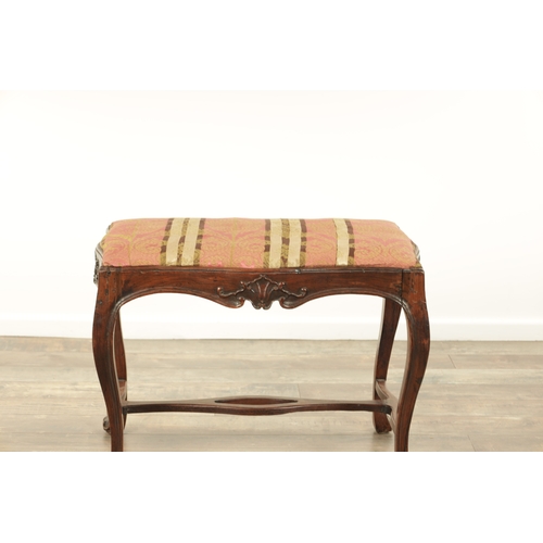 1224 - AN 18TH CENTURY ROSEWOOD ANGLO PORTUGUESE SERPENTINE SHAPED UPHOLSTERED STOOL with moulded edge, sta... 