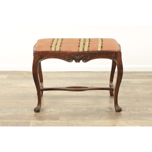 1224 - AN 18TH CENTURY ROSEWOOD ANGLO PORTUGUESE SERPENTINE SHAPED UPHOLSTERED STOOL with moulded edge, sta... 