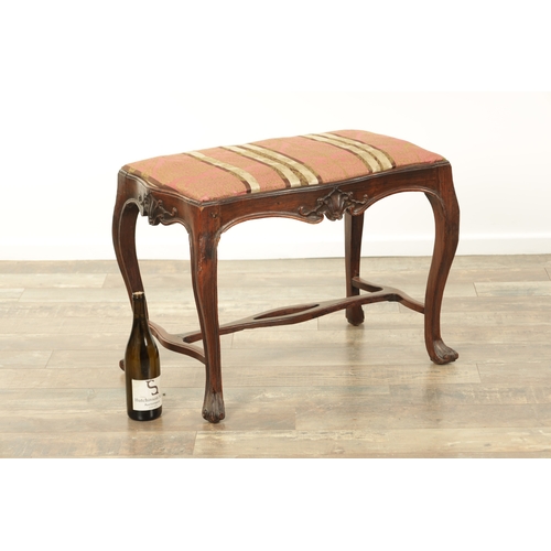 1224 - AN 18TH CENTURY ROSEWOOD ANGLO PORTUGUESE SERPENTINE SHAPED UPHOLSTERED STOOL with moulded edge, sta... 