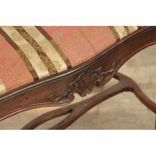 1224 - AN 18TH CENTURY ROSEWOOD ANGLO PORTUGUESE SERPENTINE SHAPED UPHOLSTERED STOOL with moulded edge, sta... 