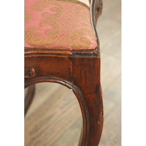 1224 - AN 18TH CENTURY ROSEWOOD ANGLO PORTUGUESE SERPENTINE SHAPED UPHOLSTERED STOOL with moulded edge, sta... 